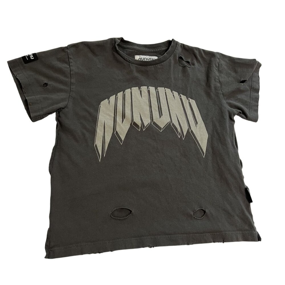 nununu Distressed Charcoal Gray Logo Tee